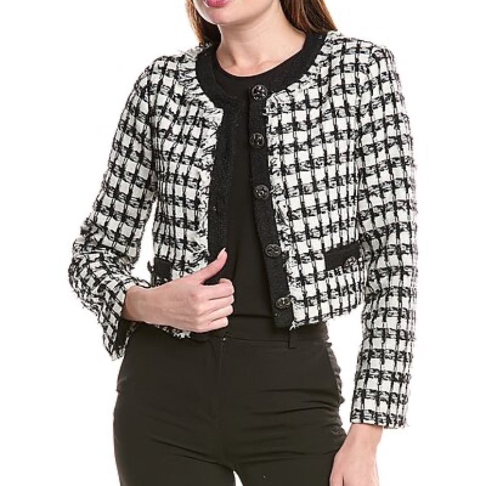 Endless Rose Premium Copped Tweed Jacket With Fringe